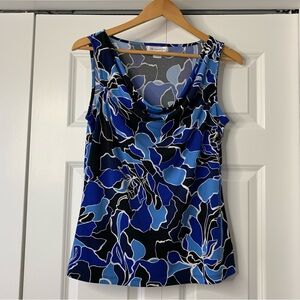 Liz Claiborne Blue, Black and white Floral Tank Top Size US M